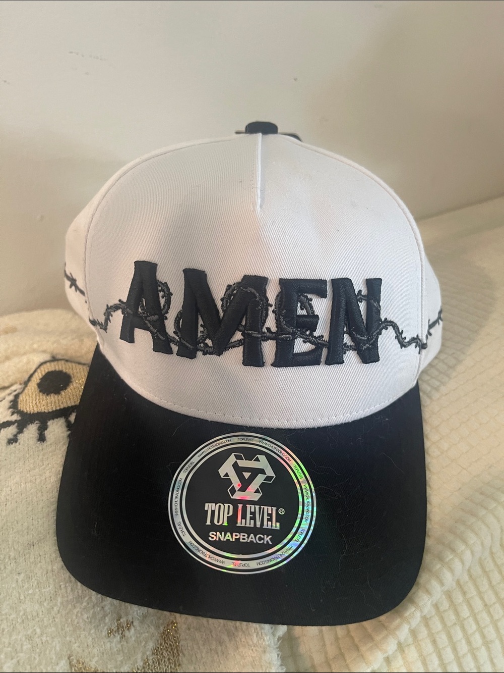 AMEN Two-Tone Snapback Cap - White & Black - Picture 2 of 4
